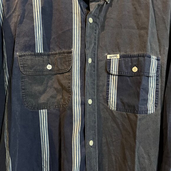 VTG Guess Georges Marciano Blue Striped 90s Y2K Long Sleeve Button Shirt Mens M - Picture 5 of 5